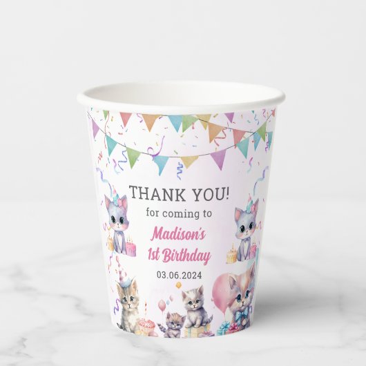 Niedlich Kitty Cat 1. Geburtstag Pappbecher (Vorderseite)