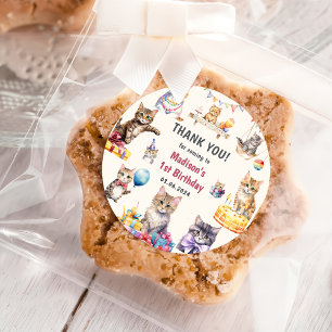Niedlich Kitty Cat 1. Geburtstag Party Classic Run Runder Aufkleber