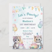 Niedlich Kitty Cat 1. GeburtstagsParty Einladung (Vorderseite)