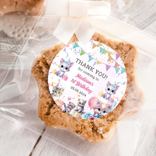 Niedlich Kitty Cat 1. GeburtstagsParty Runder Aufkleber