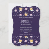 Niedlich Kitty Cat Astronauten Muster Geburtstag Einladung (Vorderseite)