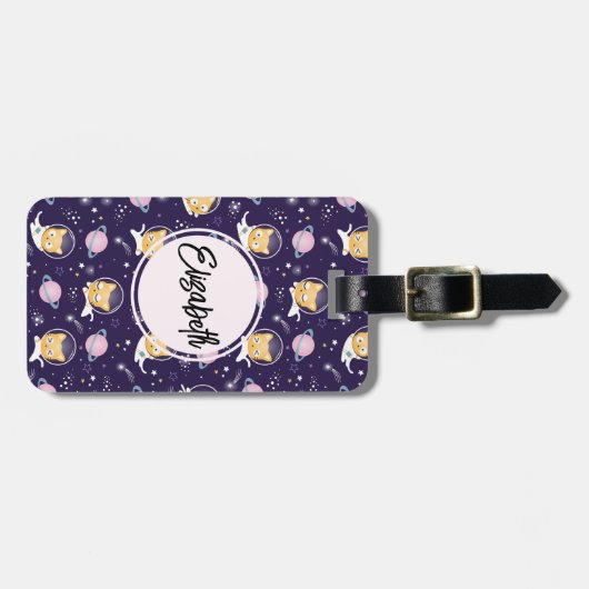 Niedlich Kitty Cat Astronauten Muster Gepäckanhänger (Vorderseite horizontal)