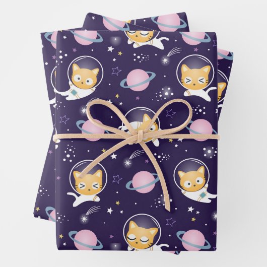 Niedlich Kitty Cat Astronauten Muster Geschenkpapier Set (Beispiel)