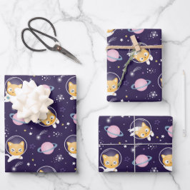 Niedlich Kitty Cat Astronauten Muster Geschenkpapier Set