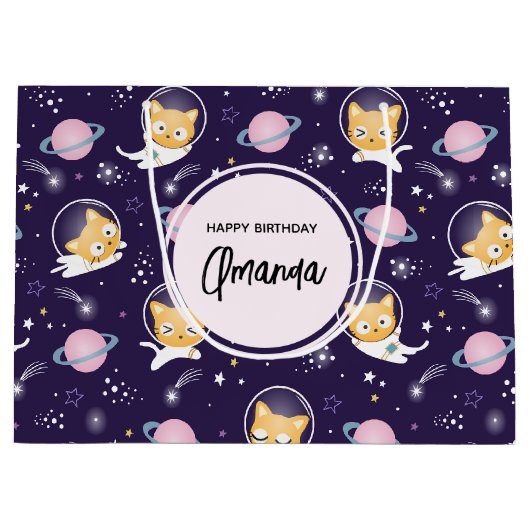 Niedlich Kitty Cat Astronauten Muster Große Geschenktüte (Vorderseite)