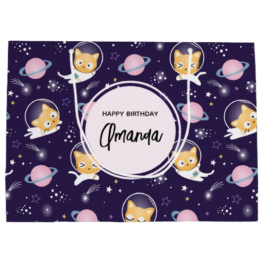 Niedlich Kitty Cat Astronauten Muster Große Geschenktüte (Rückseite)
