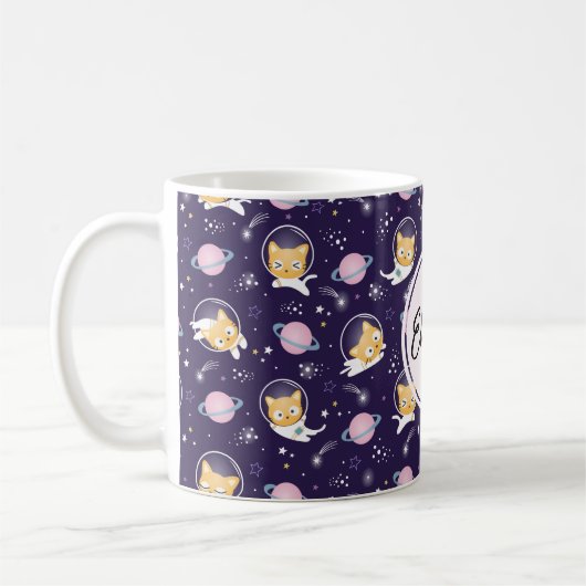 Niedlich Kitty Cat Astronauten Muster Kaffeetasse (Links)