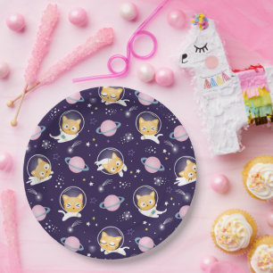 Niedlich Kitty Cat Astronauten Muster Pappteller
