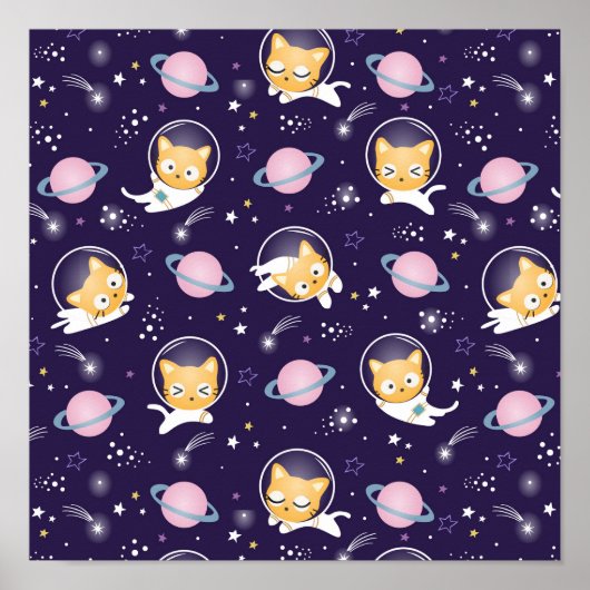 Niedlich Kitty Cat Astronauten Muster Poster (Vorne)