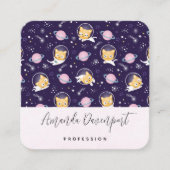 Niedlich Kitty Cat Astronauten Muster Quadratische Visitenkarte (Vorderseite)