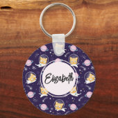 Niedlich Kitty Cat Astronauten Muster Schlüsselanhänger (Vorderseite)