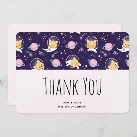 Niedlich Kitty Cat Astronauten Muster Vielen Dank Dankeskarte (Vorne/Hinten)