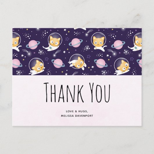 Niedlich Kitty Cat Astronauten Muster Vielen Dank Postkarte (Vorderseite)