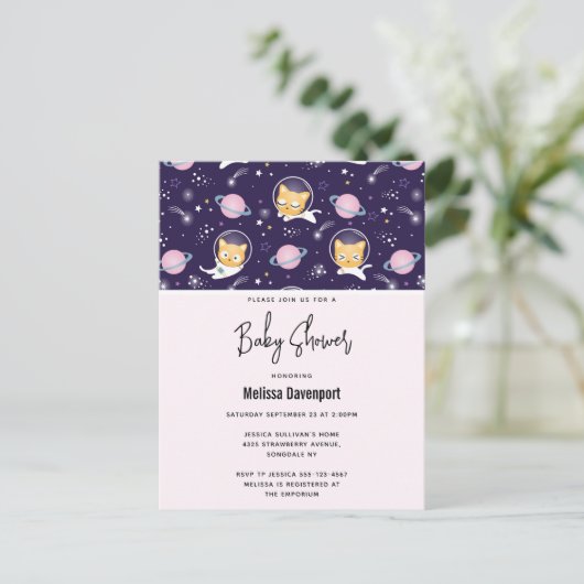 Niedlich Kitty Cat Astronauts Pattern Kinderdusche Postkarte (Stehend Vorderseite)