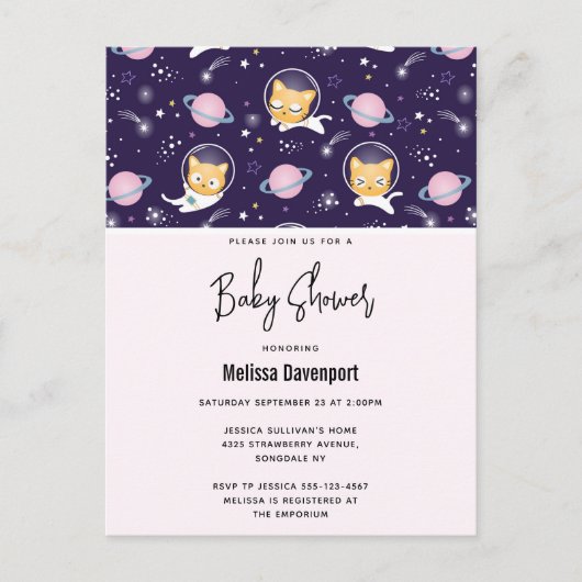 Niedlich Kitty Cat Astronauts Pattern Kinderdusche Postkarte (Vorderseite)