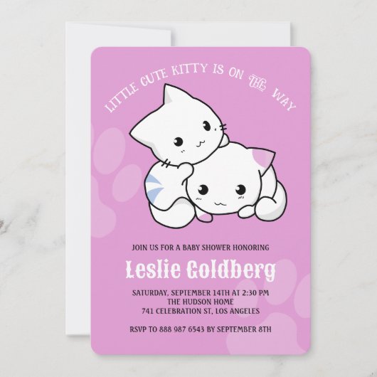 Niedlich Kitty Cat Baby Dusche Einladung (Vorderseite)