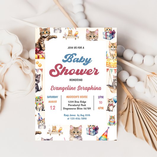 Niedlich Kitty Cat Baby Dusche Party Einladung