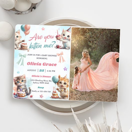 Niedlich Kitty Cat Baby Dusche Party Foto Einladung