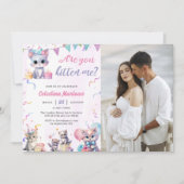 Niedlich Kitty Cat Baby Dusche Party Foto Einladung (Vorderseite)