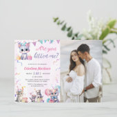 Niedlich Kitty Cat Baby Dusche Party Foto Einladung (Stehend Vorderseite)