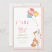 Niedlich Kitty Cat Balloons | Fun Pink Girls Gebur Einladung (Vorderseite)