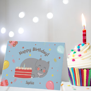 Niedlich Kitty Cat Blue Geburtstagsparty Karte