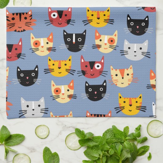 Niedlich Kitty Cat Blue Geschirrtuch (Gefaltet)