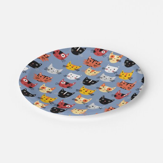 Niedlich Kitty Cat Blue Pappteller (Schrägansicht)