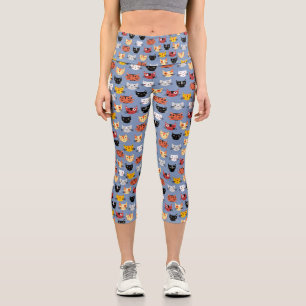 Niedlich Kitty Cat Blue Pattern Capri Leggings