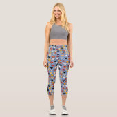 Niedlich Kitty Cat Blue Pattern Capri Leggings (Vorderseite)