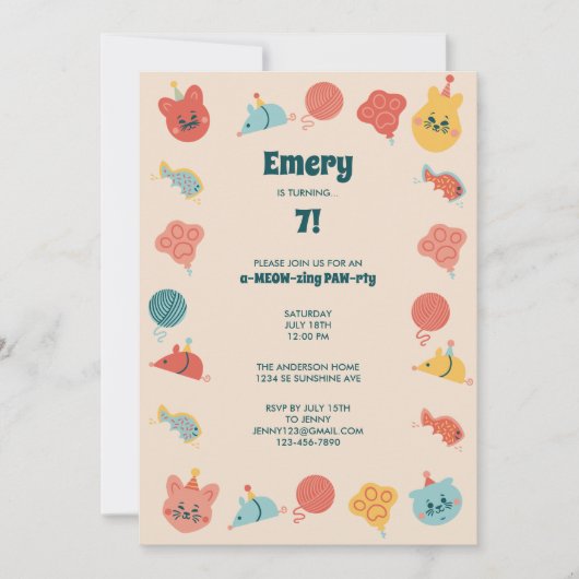 Niedlich Kitty Cat Children's Birthday Party Einladung (Vorderseite)