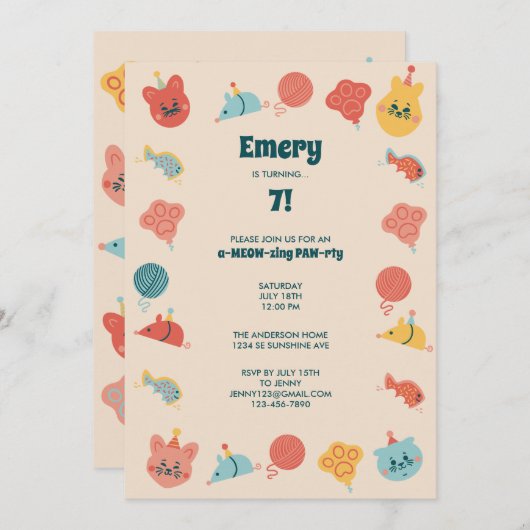 Niedlich Kitty Cat Children's Birthday Party Einladung (Vorne/Hinten)