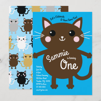 Niedlich Kitty Cat Colorful 1. Geburtstag Einladun Einladung