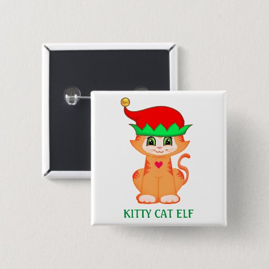 Niedlich Kitty Cat Elf Weihnachten Button (Vorne & Hinten)