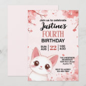 Niedlich Kitty Cat Geburtstagsparty Einladung (Vorne/Hinten)