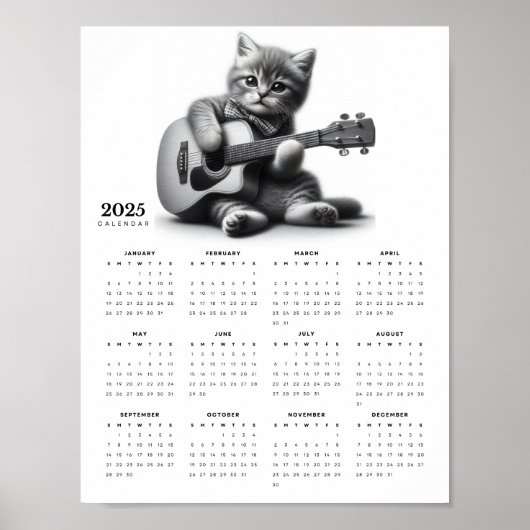 Niedlich Kitty Cat Guitarist in Bow Krawatte 2025 Poster (Vorne)