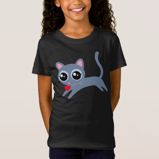 Niedlich Kitty Cat Herzdieb T-Shirt (Vorderseite)