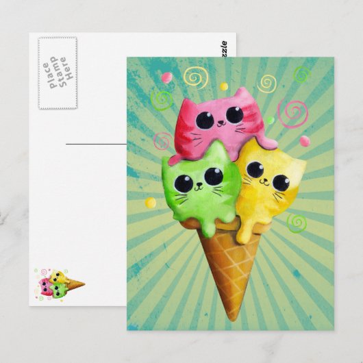 Niedlich Kitty Cat Ice Creme Postkarte (Vorne/Hinten)