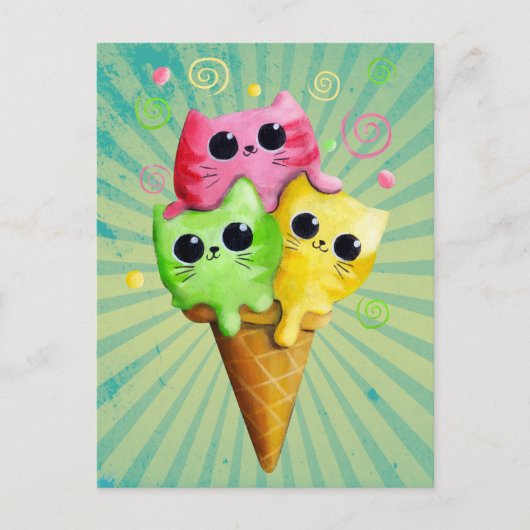 Niedlich Kitty Cat Ice Creme Postkarte (Vorderseite)