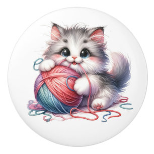 Niedlich Kitty Cat Keramikknauf