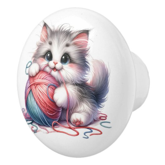 Niedlich Kitty Cat Keramikknauf (Rechts)