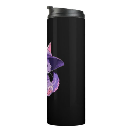 Niedlich Kitty Cat Kitten in Hexenhühnergrillen Ha Thermosbecher (Nach rechts gedreht)