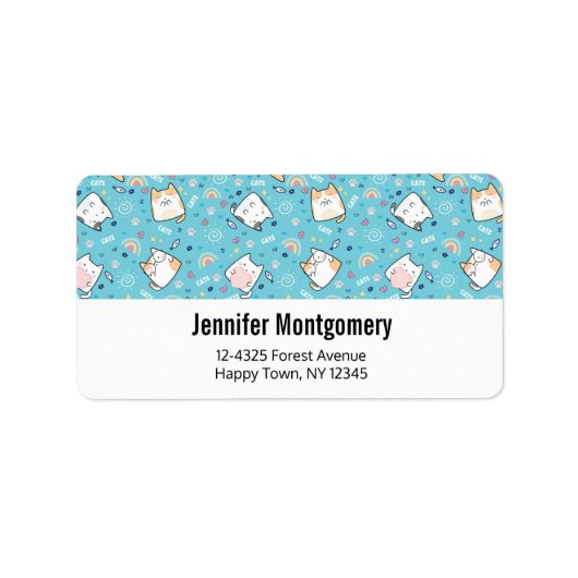 Niedlich Kitty Cat Pattern Whimsical Adressaufkleber (Vorne)
