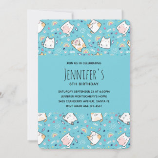 Niedlich Kitty Cat Pattern Whimsical Geburtstag Einladung