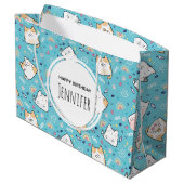 Niedlich Kitty Cat Pattern Whimsical Geburtstag Große Geschenktüte (Rückseite Schrägansicht)