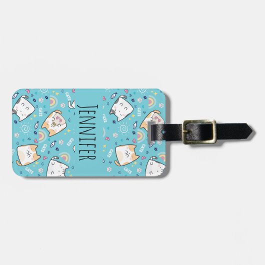 Niedlich Kitty Cat Pattern Whimsical Gepäckanhänger (Vorderseite horizontal)