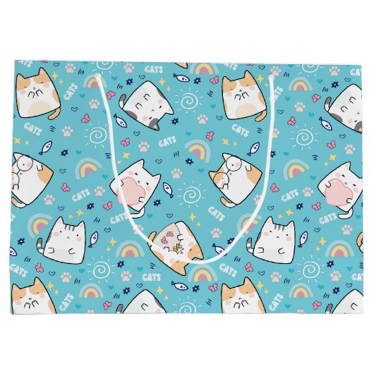 Niedlich Kitty Cat Pattern Whimsical Große Geschenktüte (Rückseite)