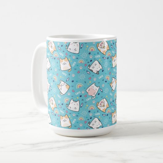 Niedlich Kitty Cat Pattern Whimsical Kaffeetasse (Vorderseite Links)