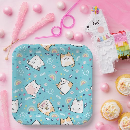 Niedlich Kitty Cat Pattern Whimsical Pappteller (Party)