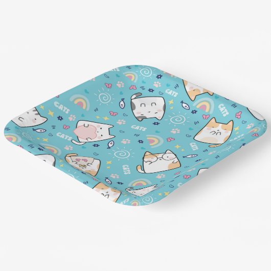Niedlich Kitty Cat Pattern Whimsical Pappteller (Gewinkelt)